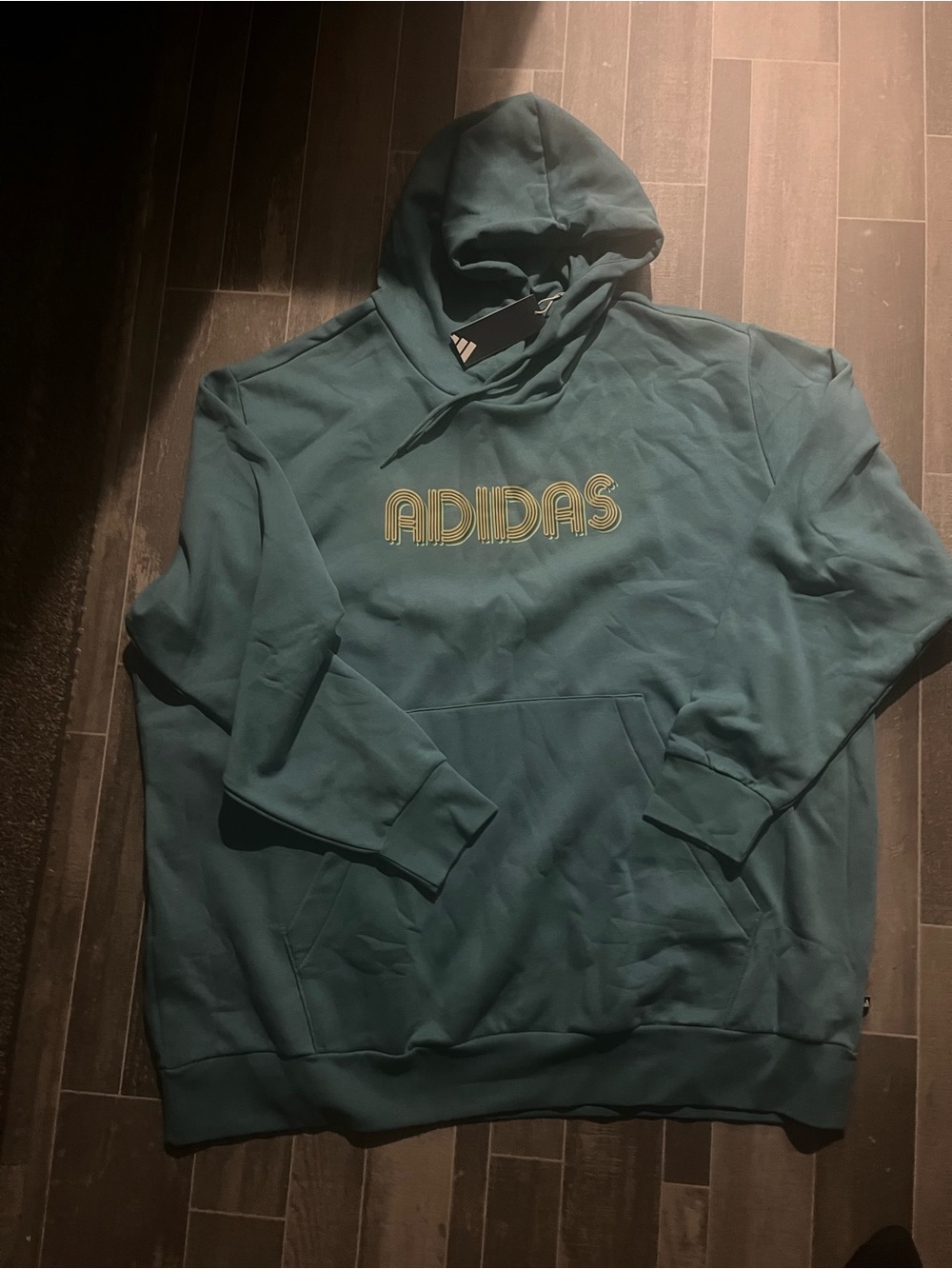 Men’s Adidas blue/green fleece hoodie, bubble logo - Picture 3 of 3